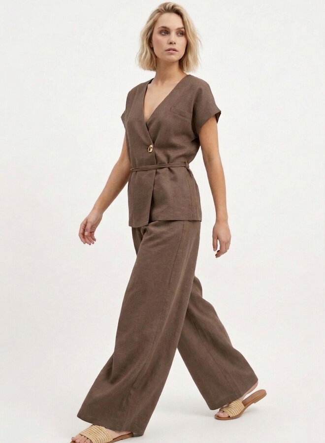 Pantalon viscose wide leg taupe