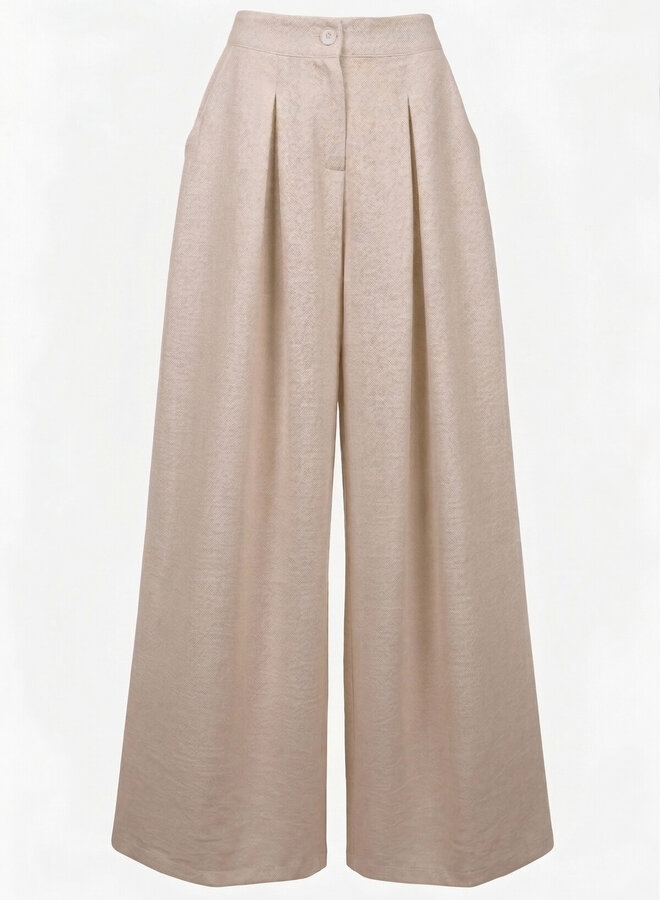 Pantalon viscose wide leg beige