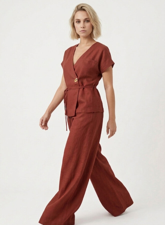 Pantalon viscose wide leg bordeaux