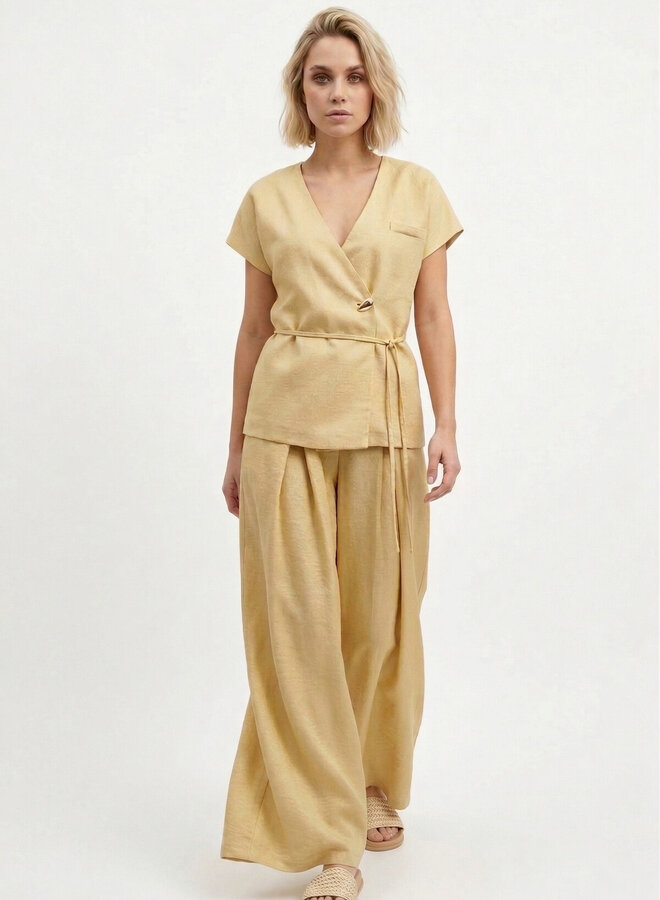 Pantalon viscose wide leg geel