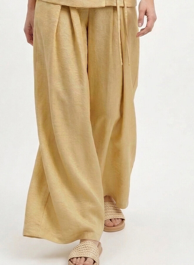 Pantalon viscose wide leg geel