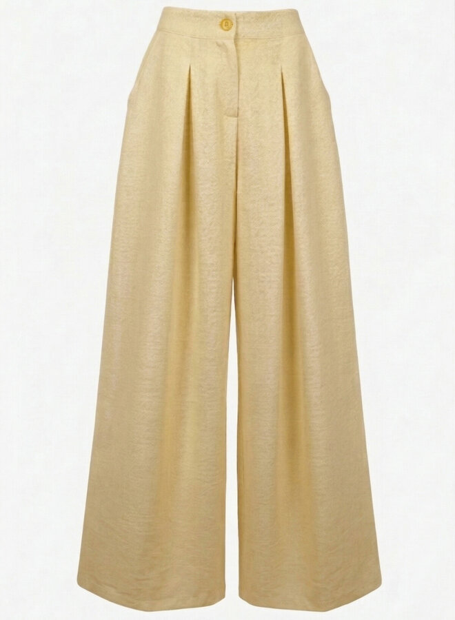 Pantalon viscose wide leg geel
