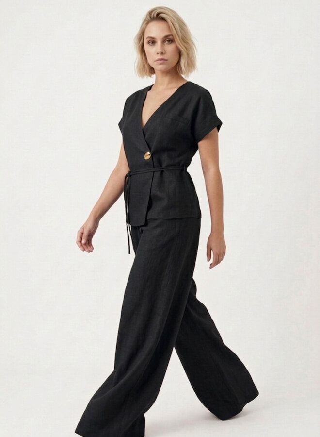 Pantalon viscose wide leg zwart