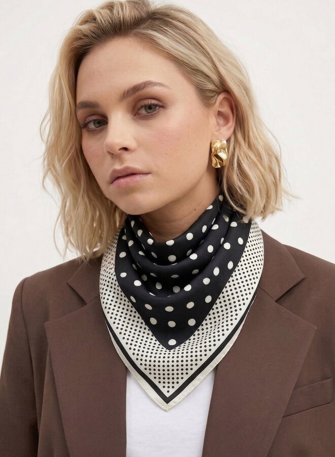 Sjaaltje satijn polka dots zwart