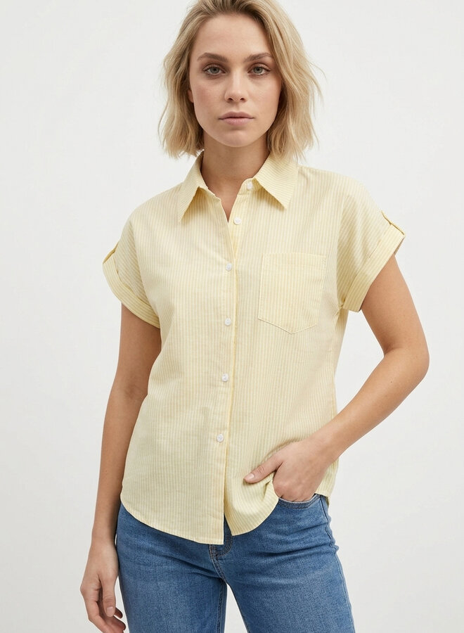 Blouse stripes met strik geel