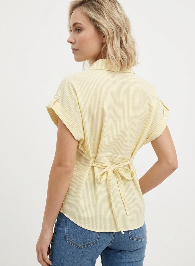 Blouse stripes met strik geel