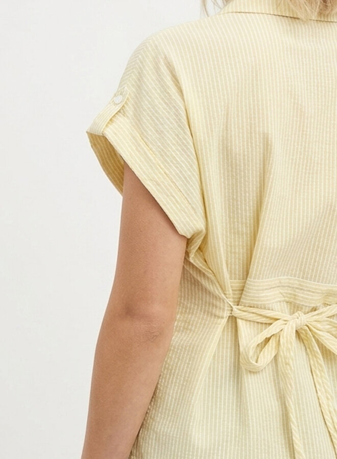 Blouse stripes met strik geel