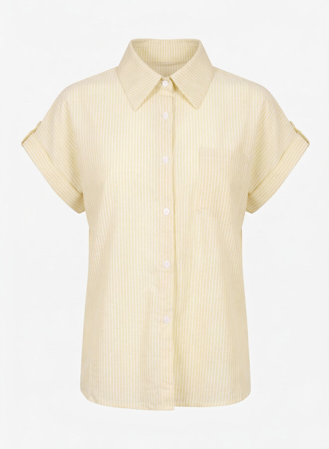 Blouse stripes met strik geel