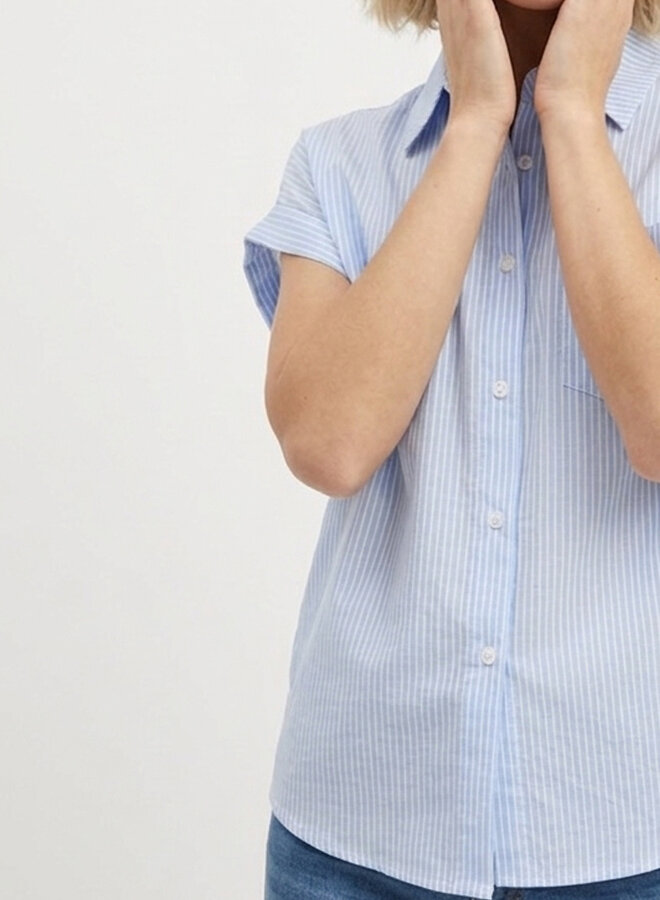 Blouse stripes met strik blauw