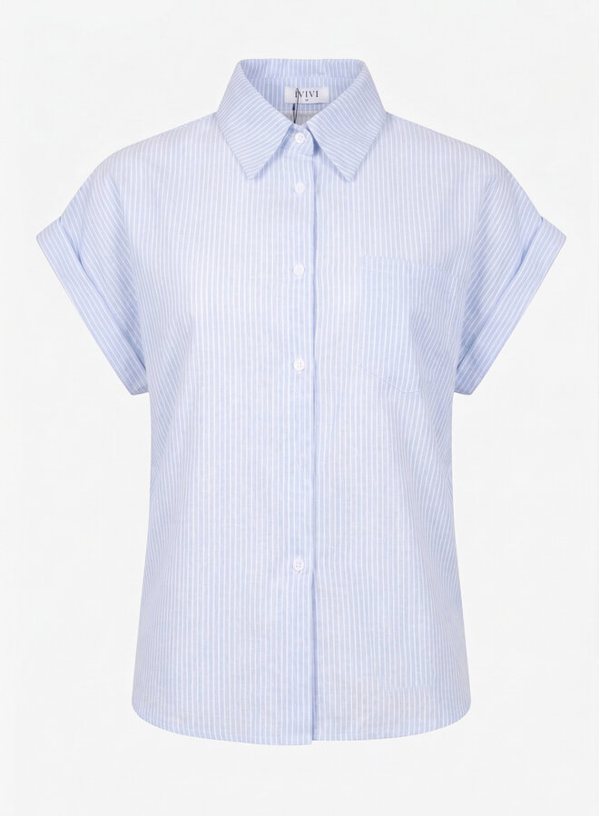 Blouse stripes met strik blauw