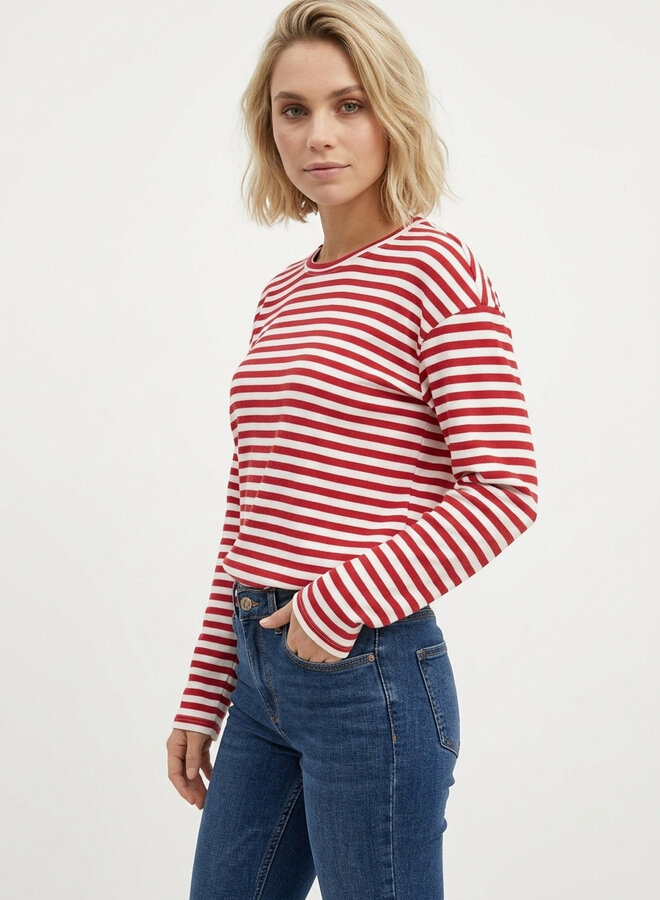 Gestreept shirt rood beige Nicky lange mouw