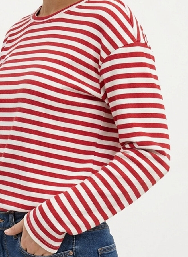 Gestreept shirt rood beige Nicky lange mouw