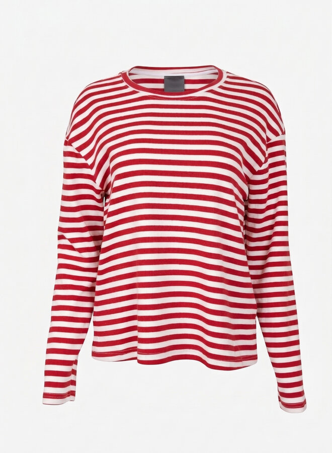 Gestreept shirt rood beige Nicky lange mouw