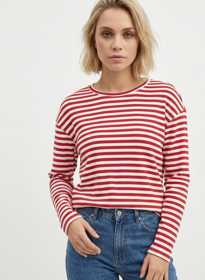 Gestreept shirt rood beige Nicky lange mouw