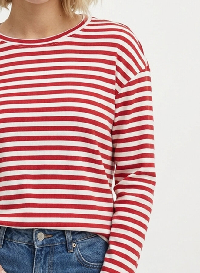 Gestreept shirt rood beige Nicky lange mouw