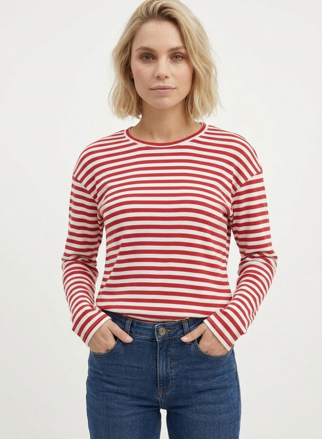 Gestreept shirt rood beige Nicky lange mouw