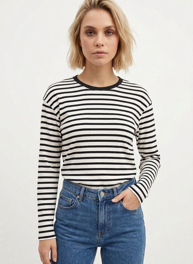 Gestreept shirt zwart beige Nicky lange mouw