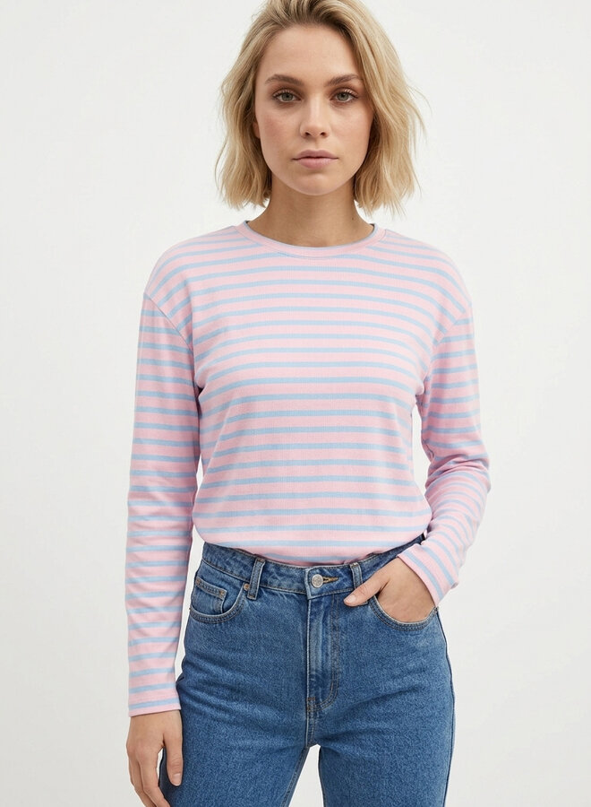 Gestreept shirt roze blauw Nicky lange mouw