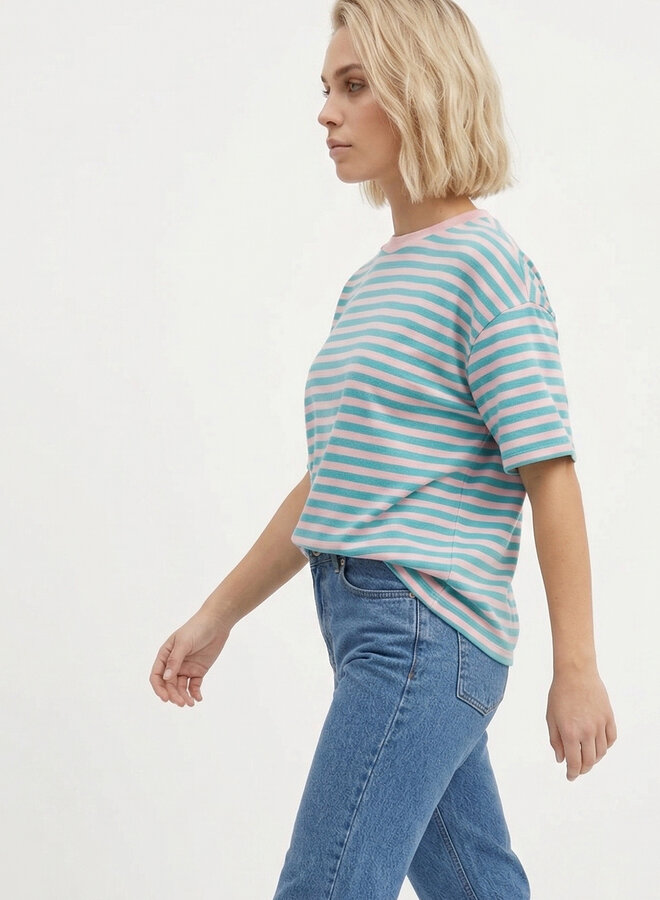 Gestreept shirt korte mouw mint roze