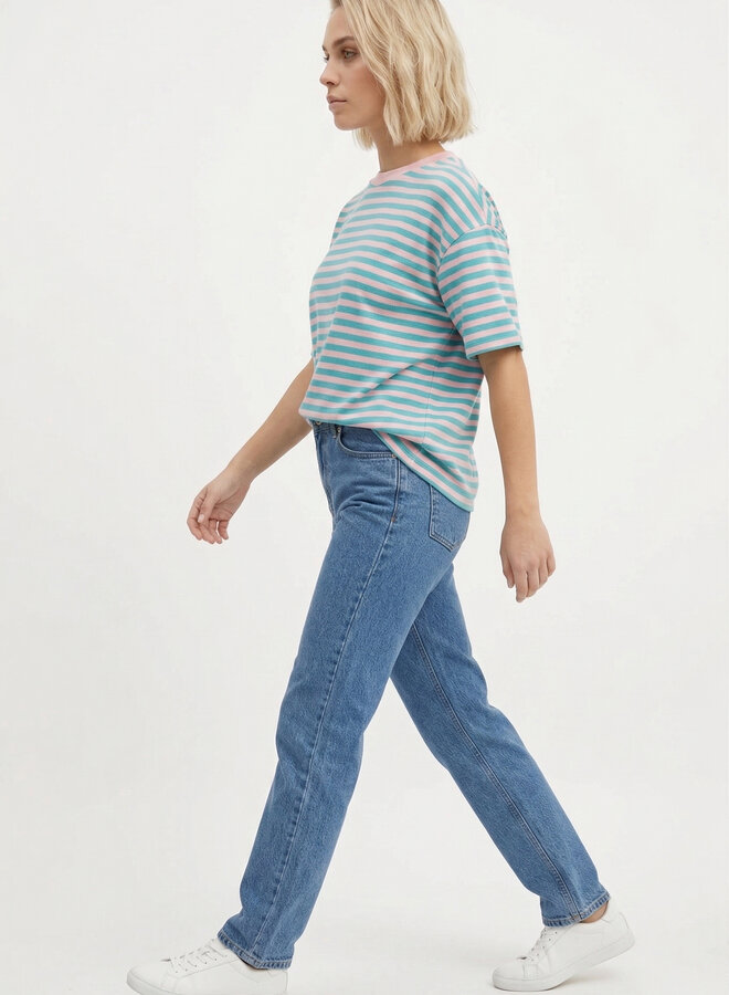 Gestreept shirt korte mouw mint roze