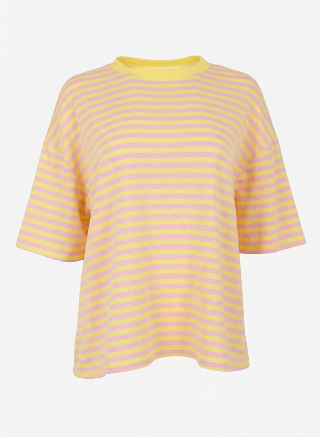 Gestreept shirt korte mouw roze geel