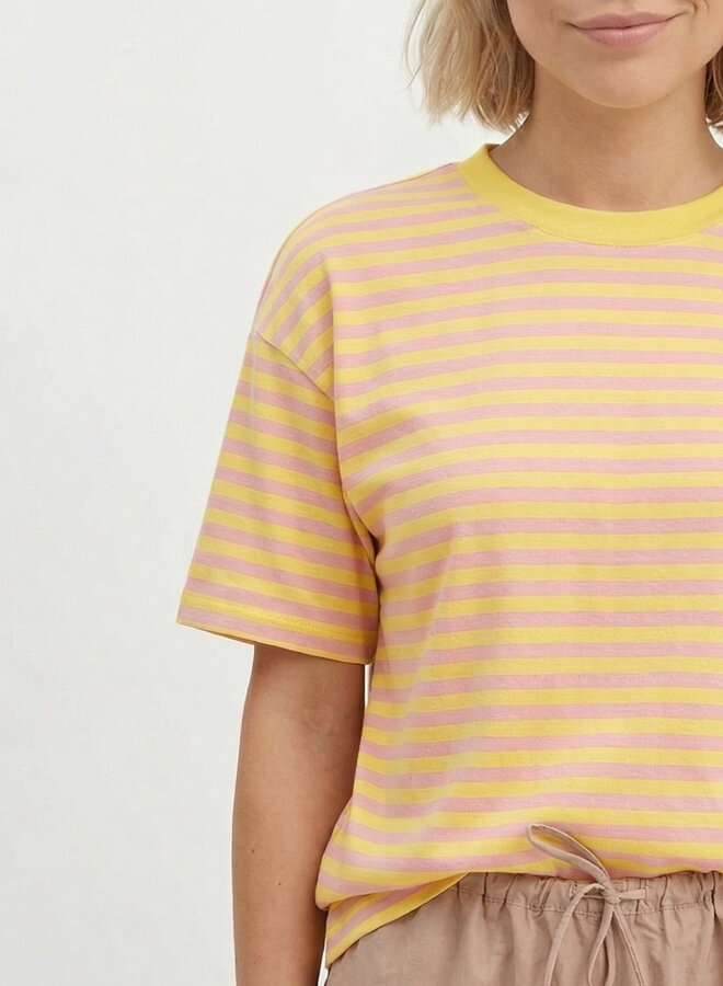 Gestreept shirt korte mouw roze geel