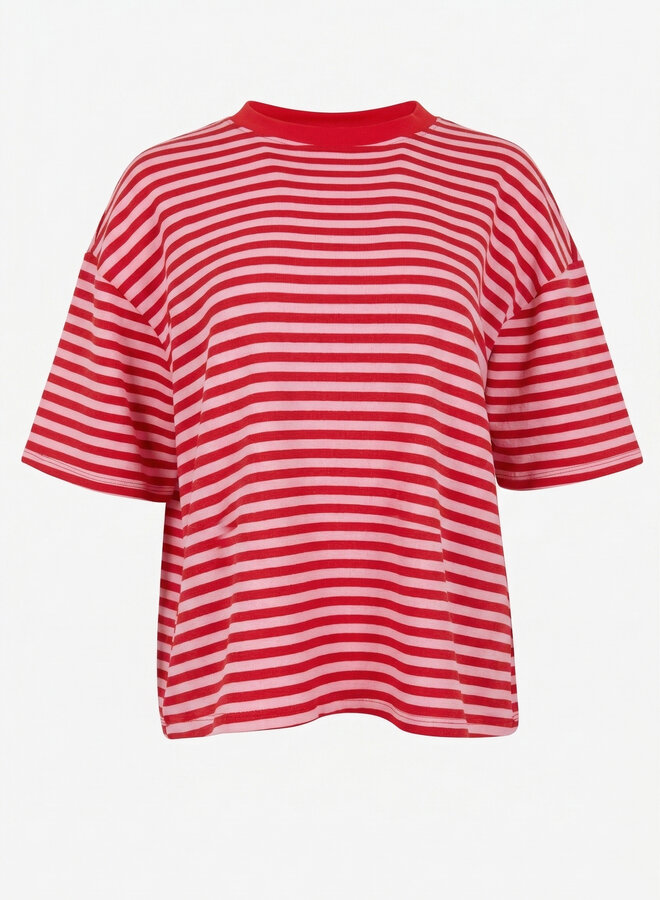 Gestreept shirt korte mouw rood roze