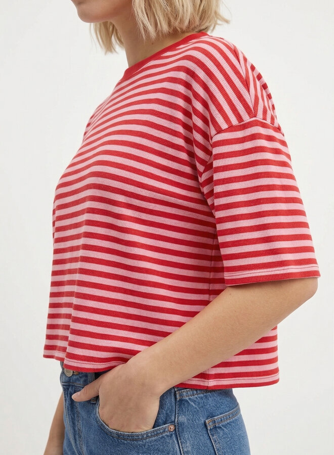 Gestreept shirt korte mouw rood roze