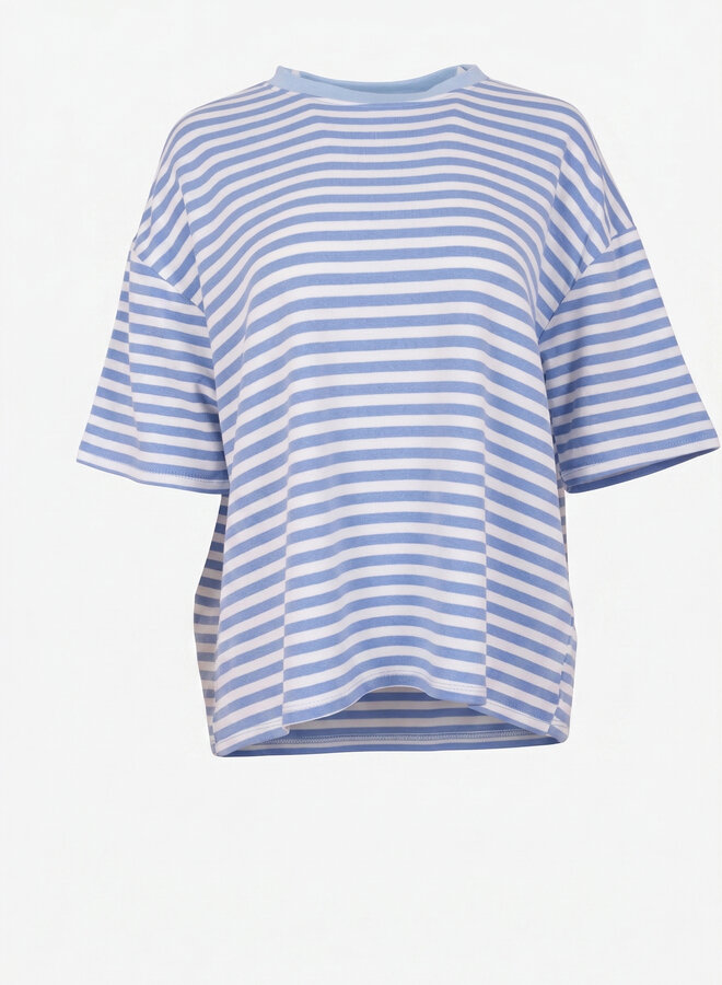 Gestreept shirt korte mouw blauw beige