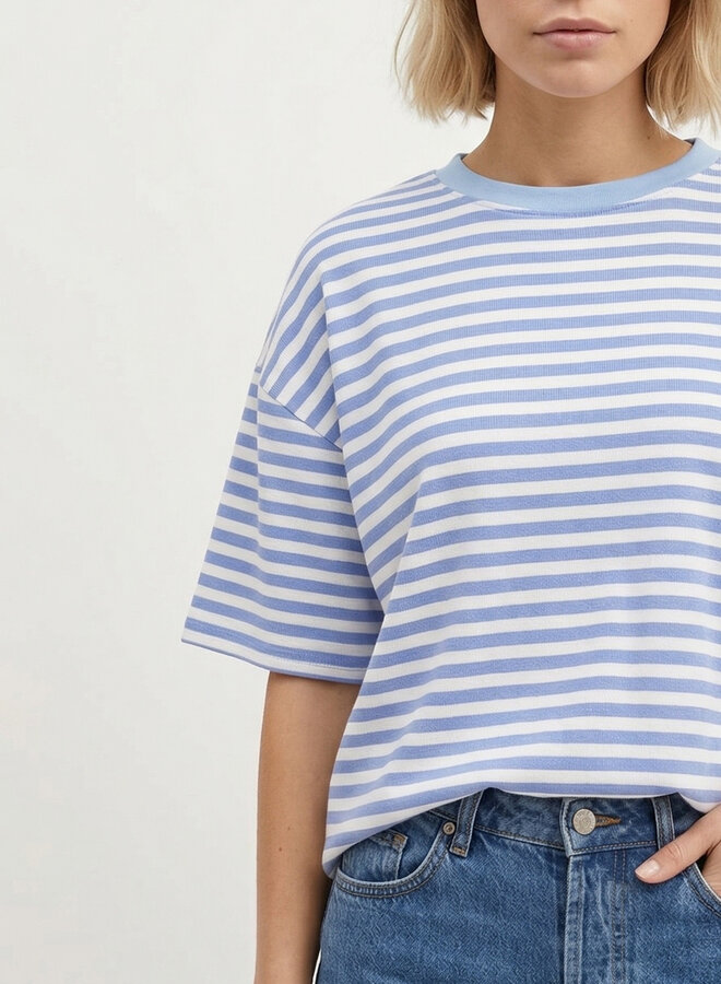 Gestreept shirt korte mouw blauw beige