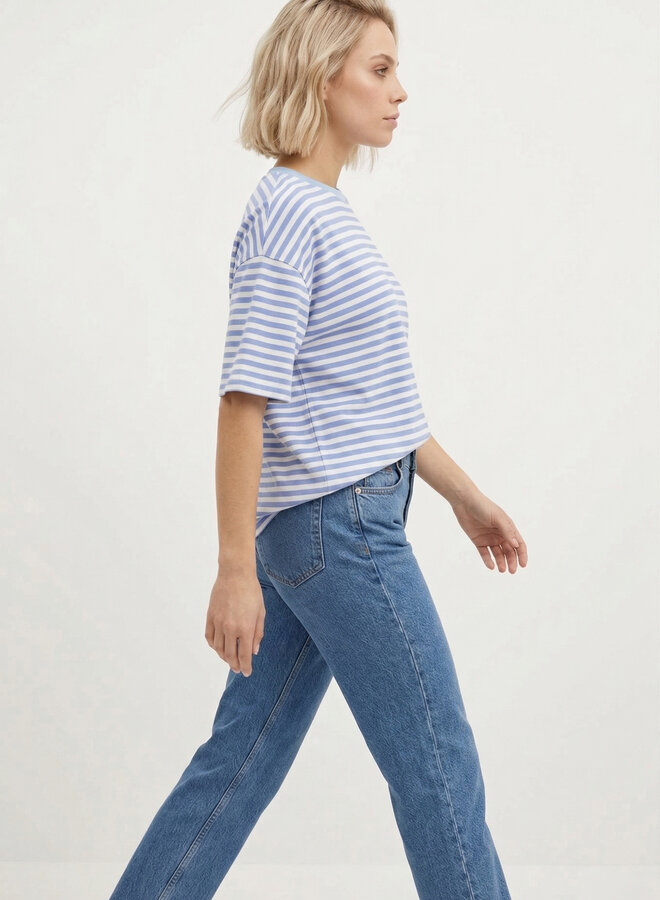 Gestreept shirt korte mouw blauw beige