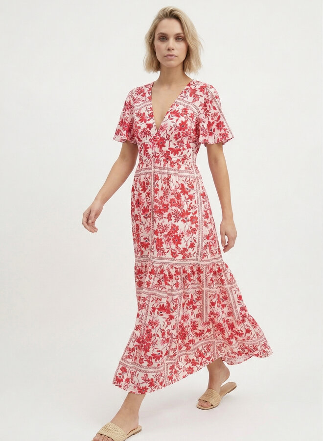 Maxi jurk met roze print Sally