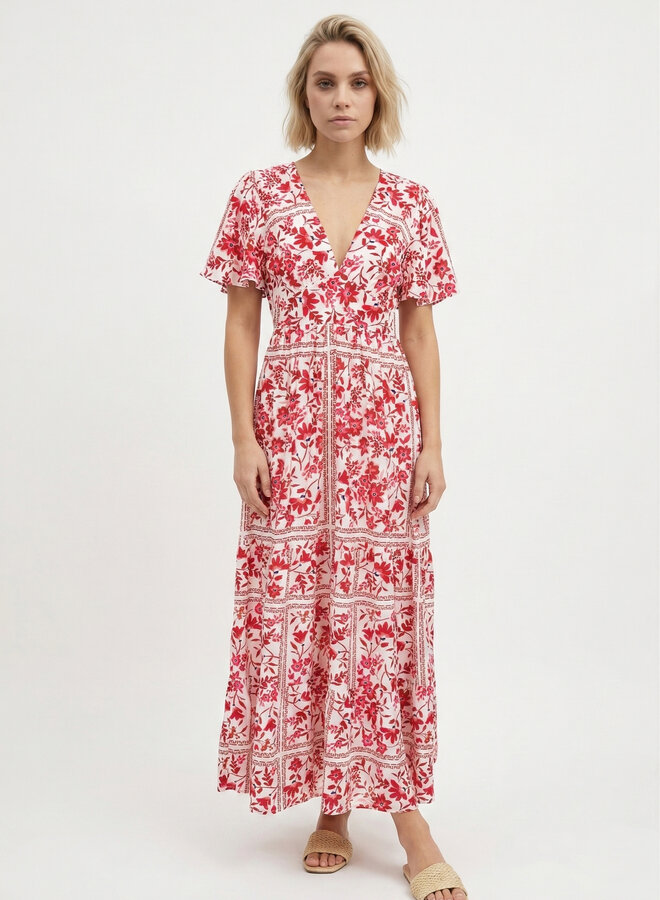 Maxi jurk met roze print Sally
