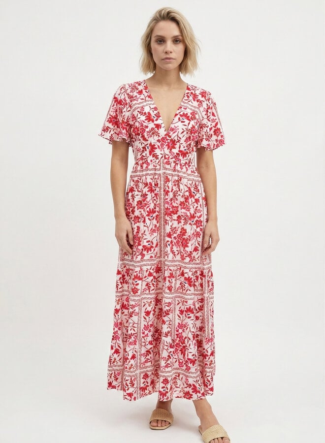 Maxi jurk met roze print Sally