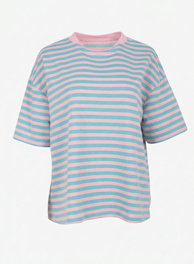 Gestreept shirt korte mouw mint roze