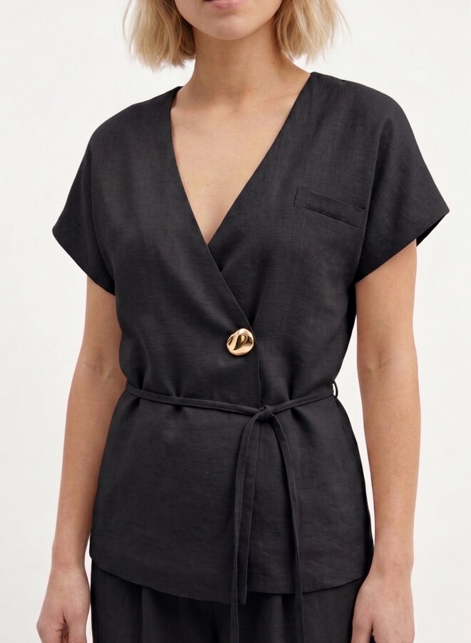 Viscose gilet blouse zwart