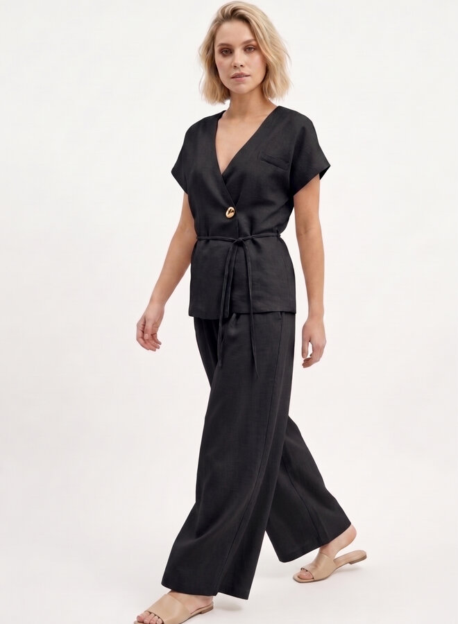 Viscose gilet blouse zwart