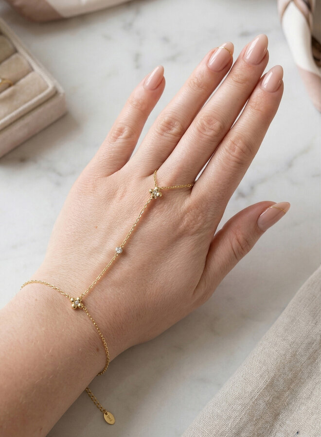 Hand chain met bloem en steentje