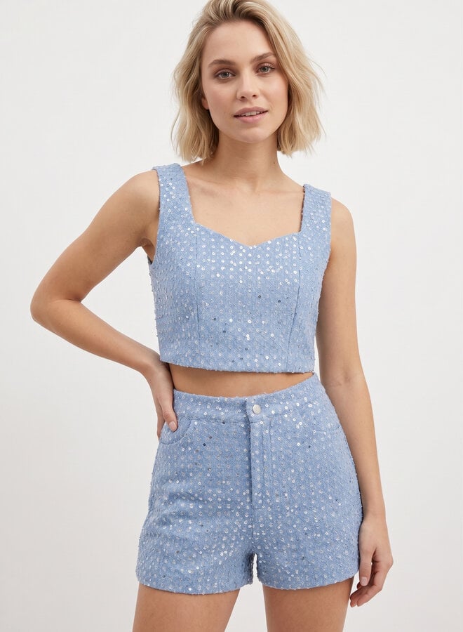 Jeans top glitter blauw