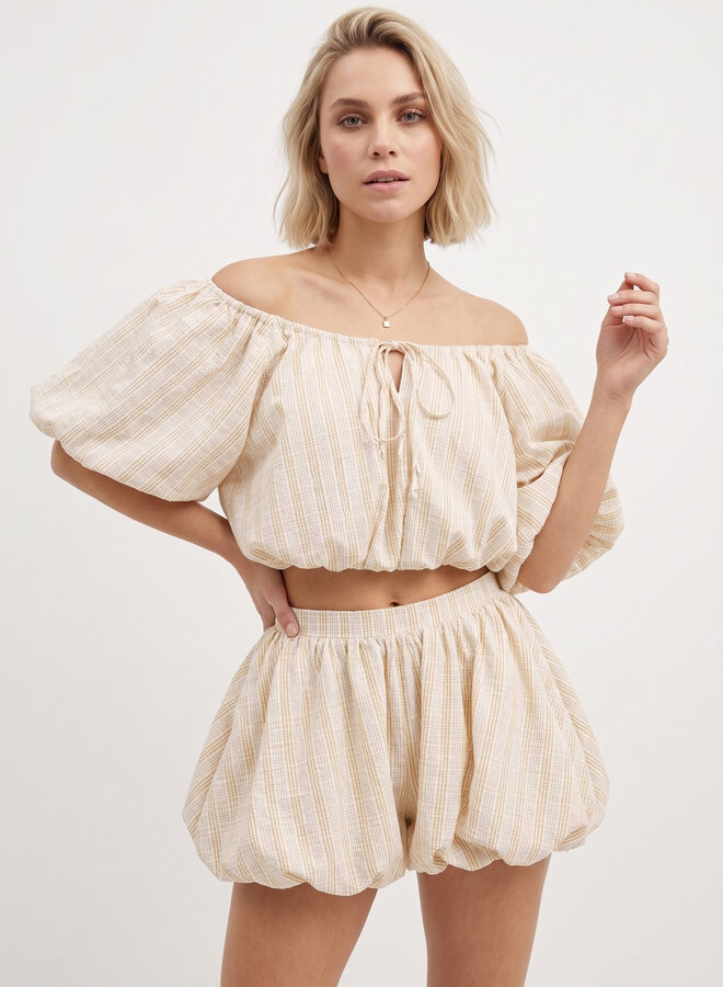 Ballon top stripes beige