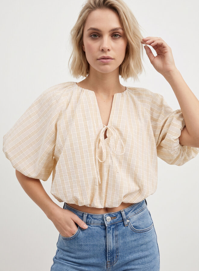 Ballon top stripes beige