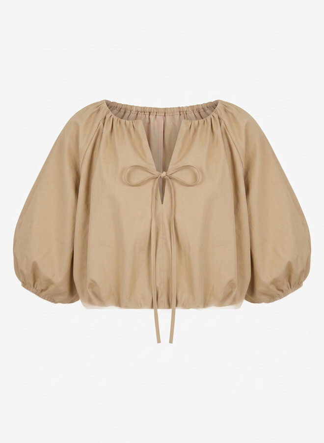 Ballon top katoen gevoerd beige