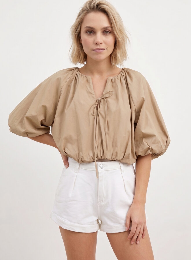 Ballon top katoen gevoerd beige