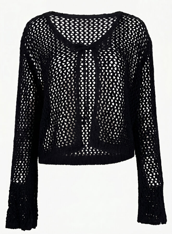 Crochet top met strik zwart