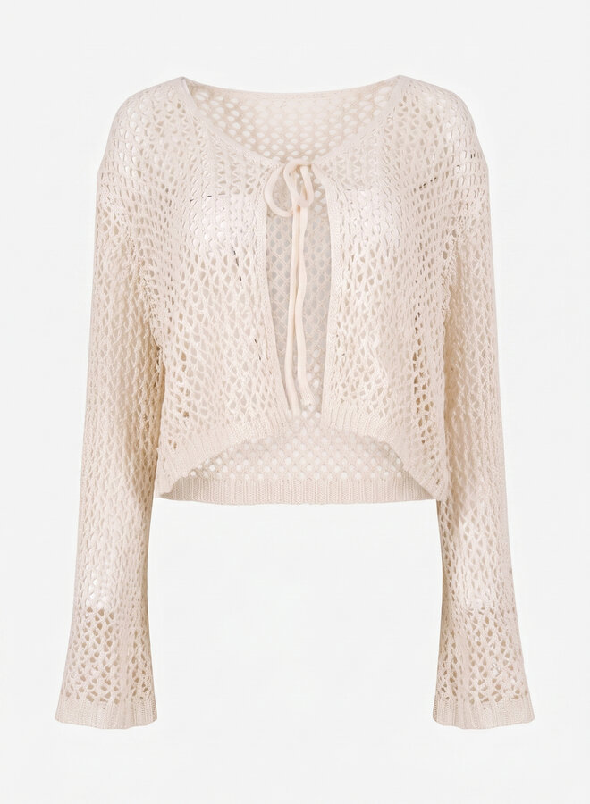 Crochet top met strik beige