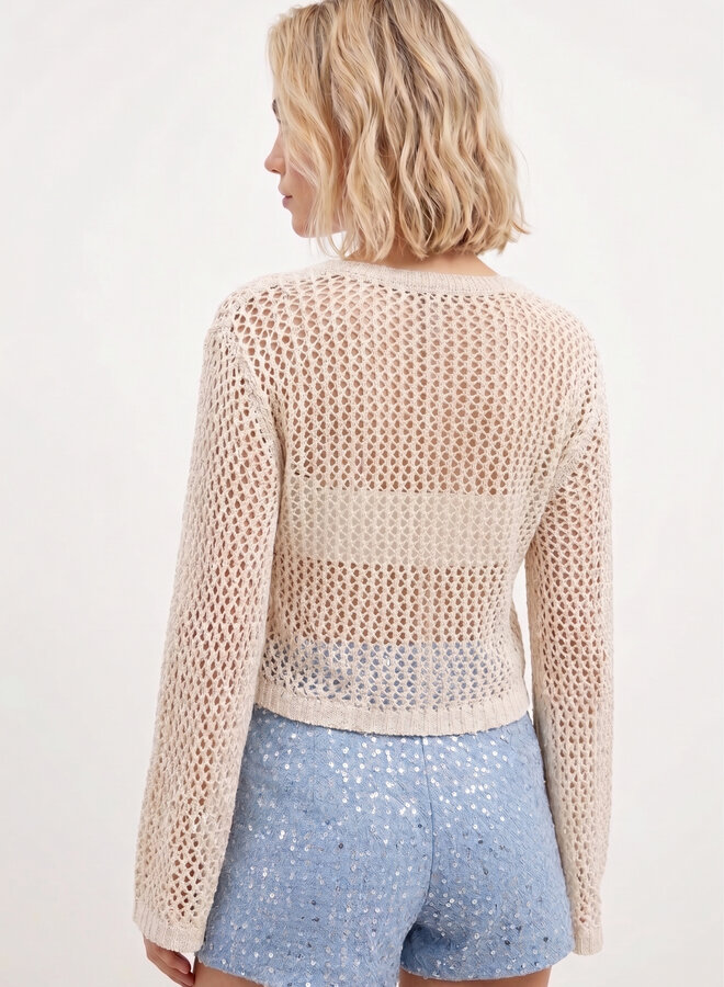Crochet top met strik beige