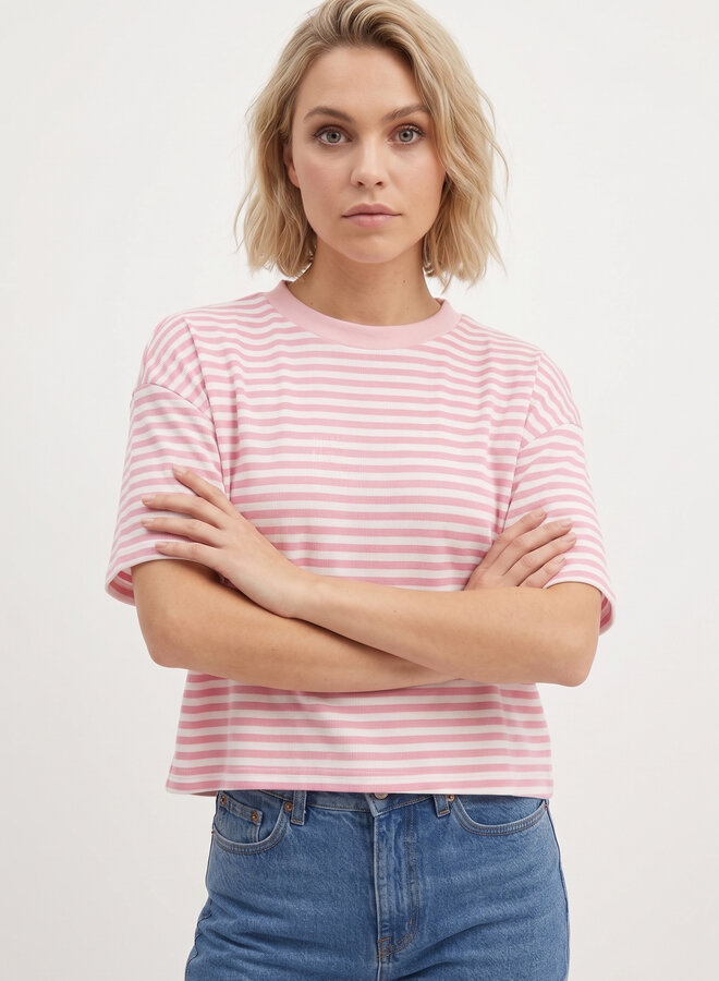 Gestreept shirt korte mouw roze wit