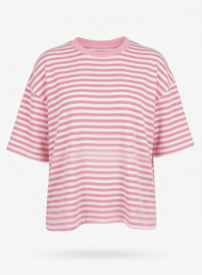 Gestreept shirt korte mouw roze wit