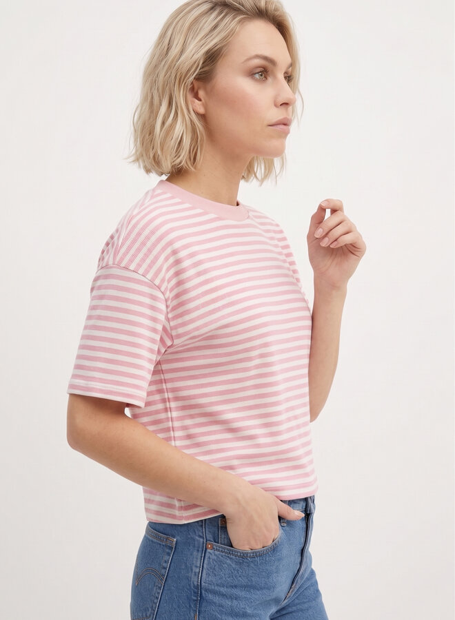 Gestreept shirt korte mouw roze wit