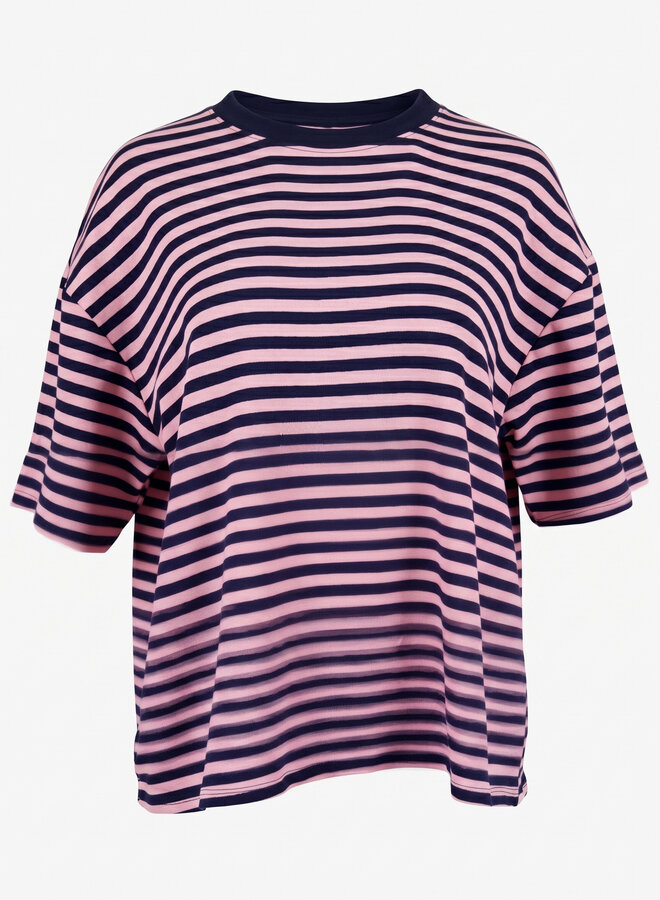 Gestreept shirt korte mouw zwart roze